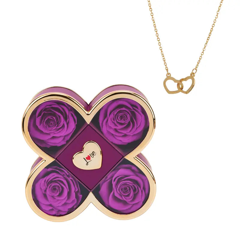 Coffret Trèfle Rose Éternelle avec Collier Gravé