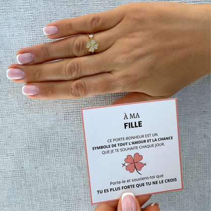 À Ma Fille - Bague Trèfle Porte-Bonheur I Anti-Stress Rotative I Ajustable
