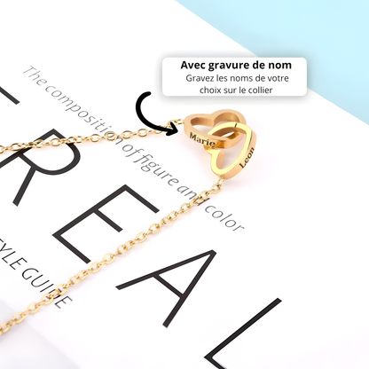 Coffret Rose Éternelle – Collier Double Cœur Gravé