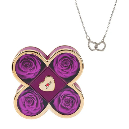 Coffret Trèfle Rose Éternelle avec Collier Gravé