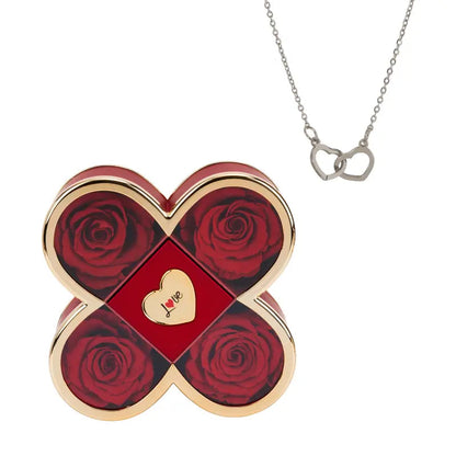 Coffret Trèfle Rose Éternelle avec Collier Gravé