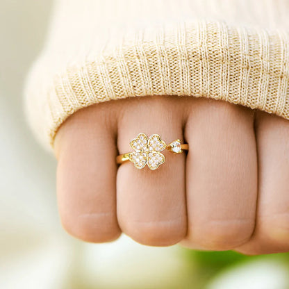 À Ma Fille - Bague Trèfle Porte-Bonheur I Anti-Stress Rotative I Ajustable
