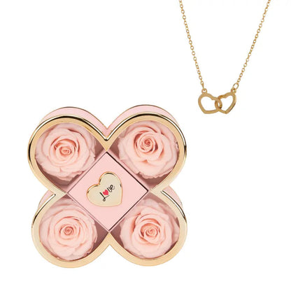 Coffret Trèfle Rose Éternelle avec Collier Gravé