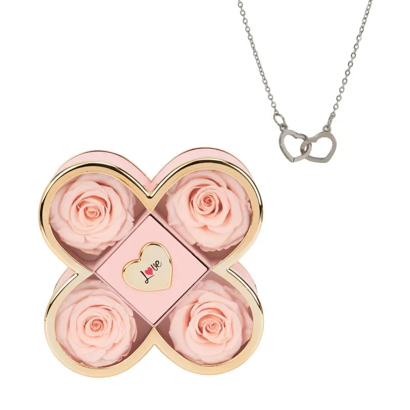 Coffret Trèfle Rose Éternelle avec Collier Gravé