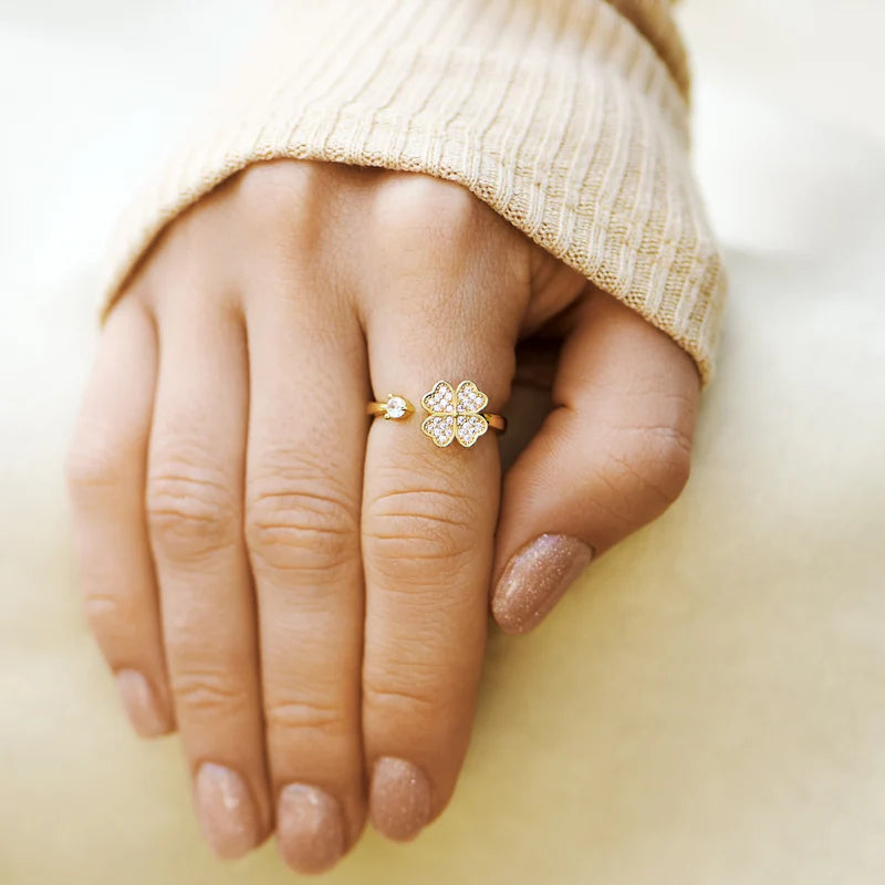 À Ma Fille - Bague Trèfle Porte-Bonheur I Anti-Stress Rotative I Ajustable