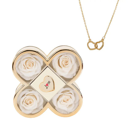 Coffret Trèfle Rose Éternelle avec Collier Gravé