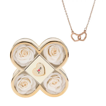 Coffret Trèfle Rose Éternelle avec Collier Gravé